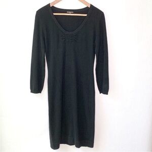 Pure Amici Small Black Cashmere V-Neck Long Sleeve Sweater Dress Quiet Luxury